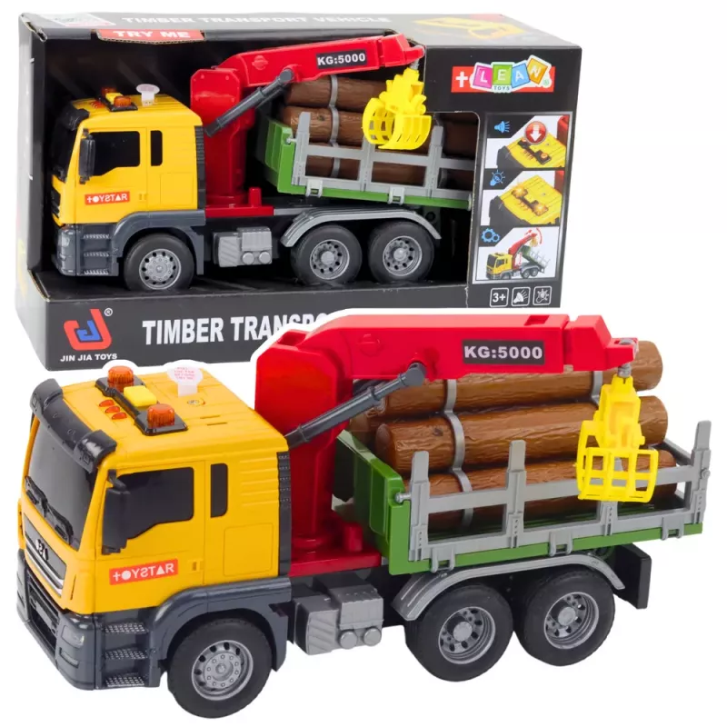 LEAN TOYS Camión grúa forestal luces sonidos amarillo 1:14
