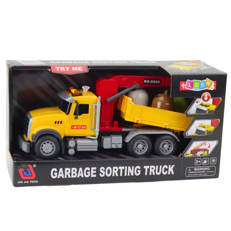 LEAN TOYS Camión de clasificación de residuos con contenedores de basura, luz y sonido