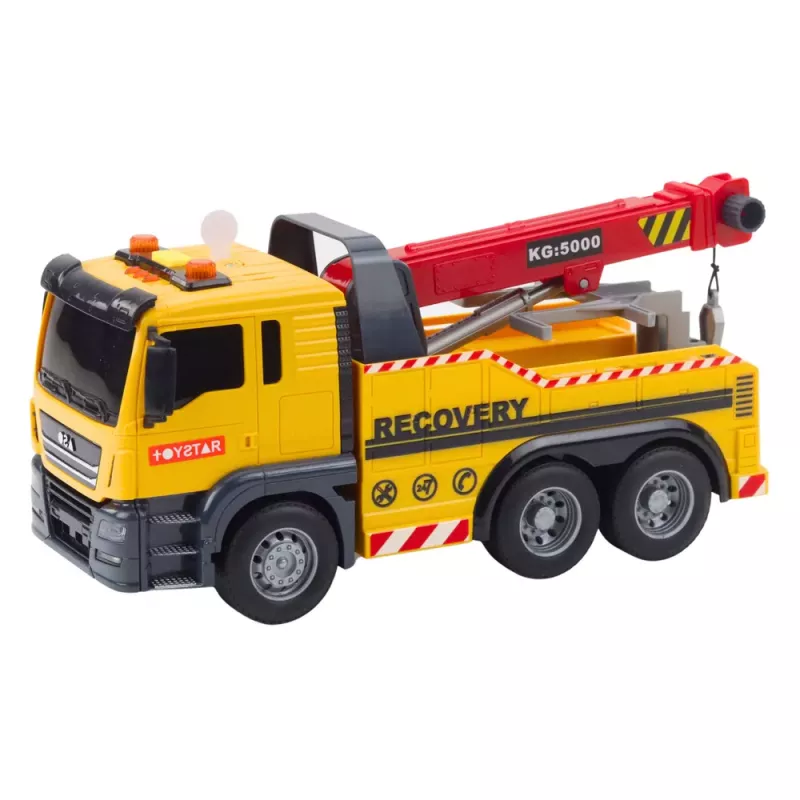 LEAN TOYS Camión de obra con grúa ajustable, luces y sonidos, amarillo