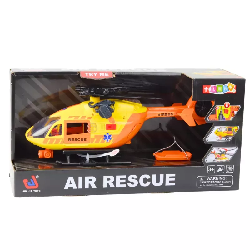 LEAN TOYS Helicóptero de rescate con gancho, camilla, luces, sonidos, naranja, 1:12