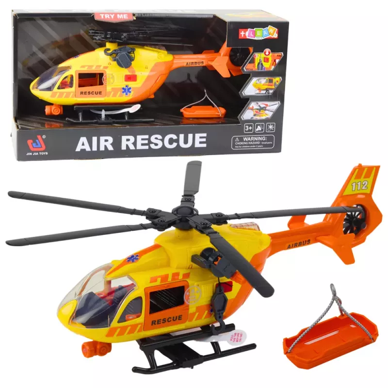 LEAN TOYS Helicóptero de rescate con gancho, camilla, luces, sonidos, naranja, 1:12