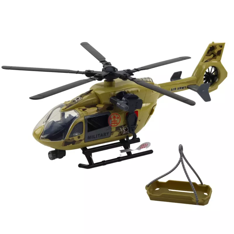 LEAN TOYS Helicóptero militar con gancho y camilla – luz y sonido – escala 1:14