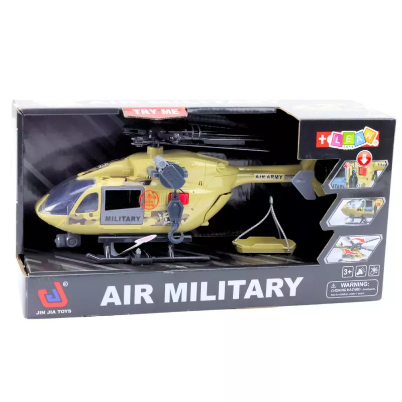 LEAN TOYS Helicóptero militar con gancho y camilla – luz y sonido – escala 1:14