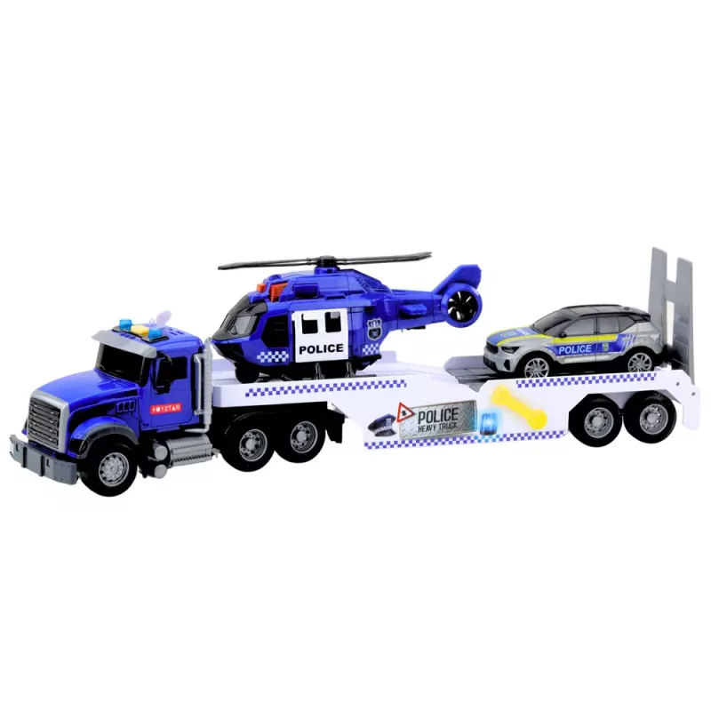 LEAN TOYS Set camión de policía, helicóptero y coche con luz y sonido