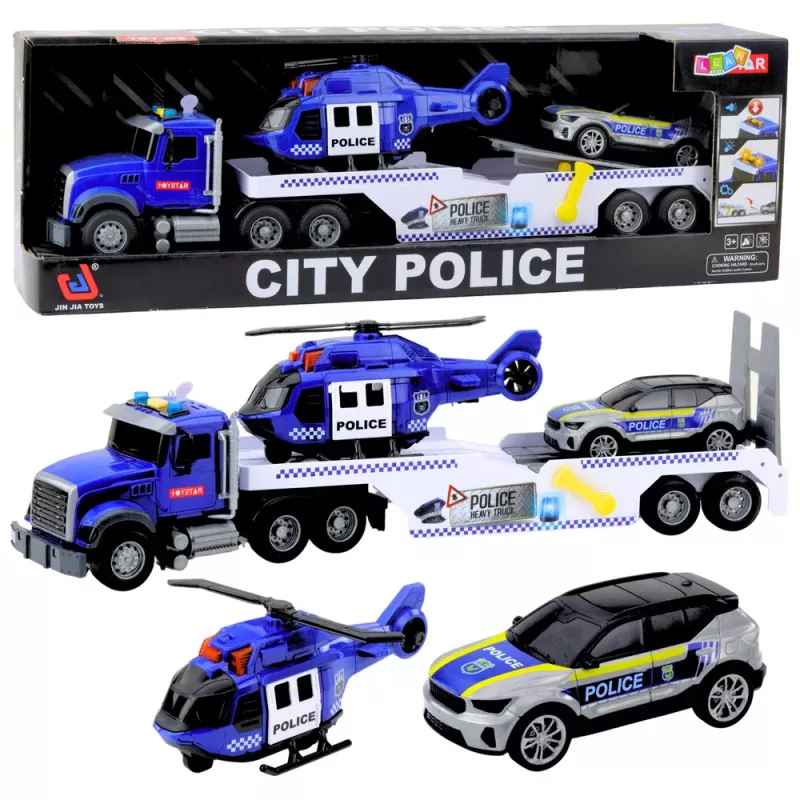 LEAN TOYS Set camión de policía, helicóptero y coche con luz y sonido