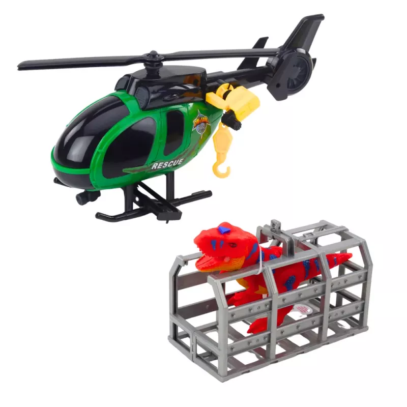 LEAN TOYS Set de rescate camión helicóptero coche dinosaurio luces sonidos