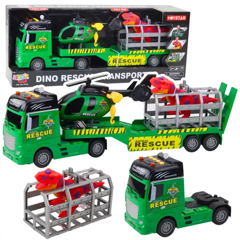 LEAN TOYS Set de rescate camión helicóptero coche dinosaurio luces sonidos