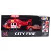 LEAN TOYS Set de juego de rescate de bomberos: helicóptero, camión de bomberos, parque de bomberos con luz y sonido