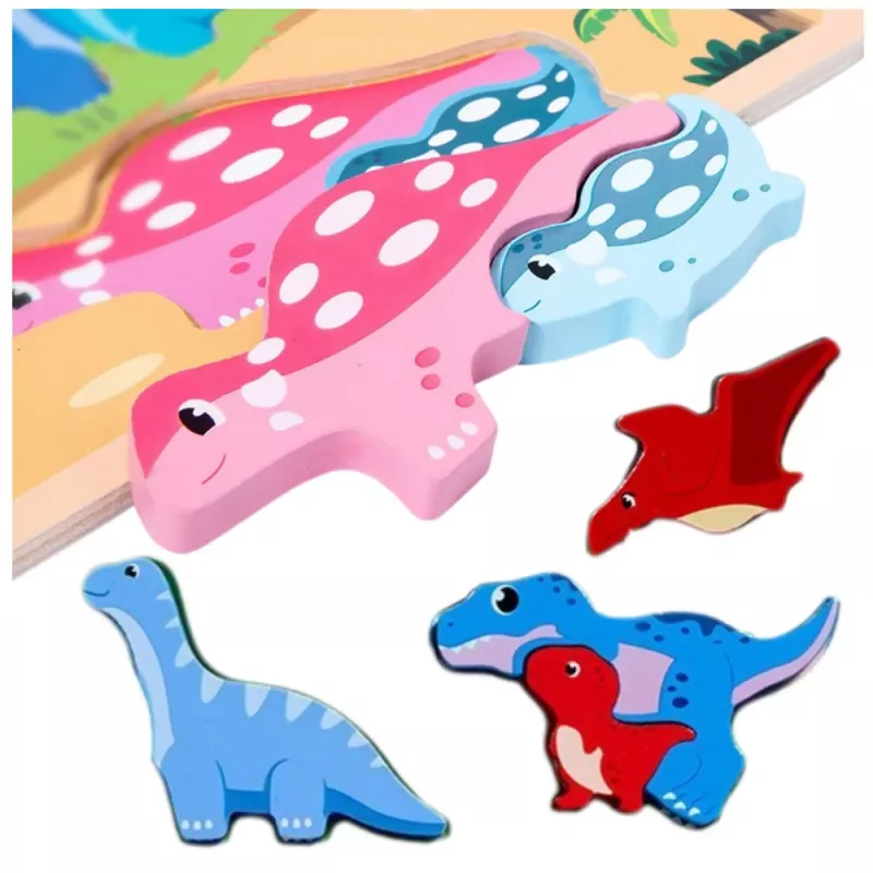 LEAN TOYS Puzzle Board 2en1 Madera Educativo Rotulador Dinosaurios 12 uds.