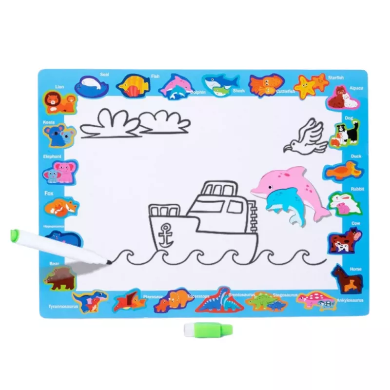 LEAN TOYS Puzzle Board 2en1 Madera Educativo Rotulador Dinosaurios 12 uds.