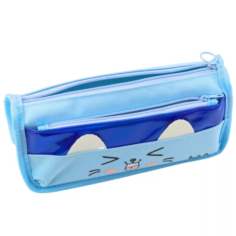 LEAN TOYS Estuche escolar con dos compartimentos Motivo Gatos Azul 22 cm