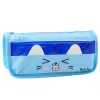 LEAN TOYS Estuche escolar con dos compartimentos Motivo Gatos Azul 22 cm