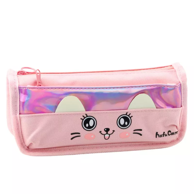 LEAN Estuche escolar con gato dos compartimentos Rosa 21.5cm