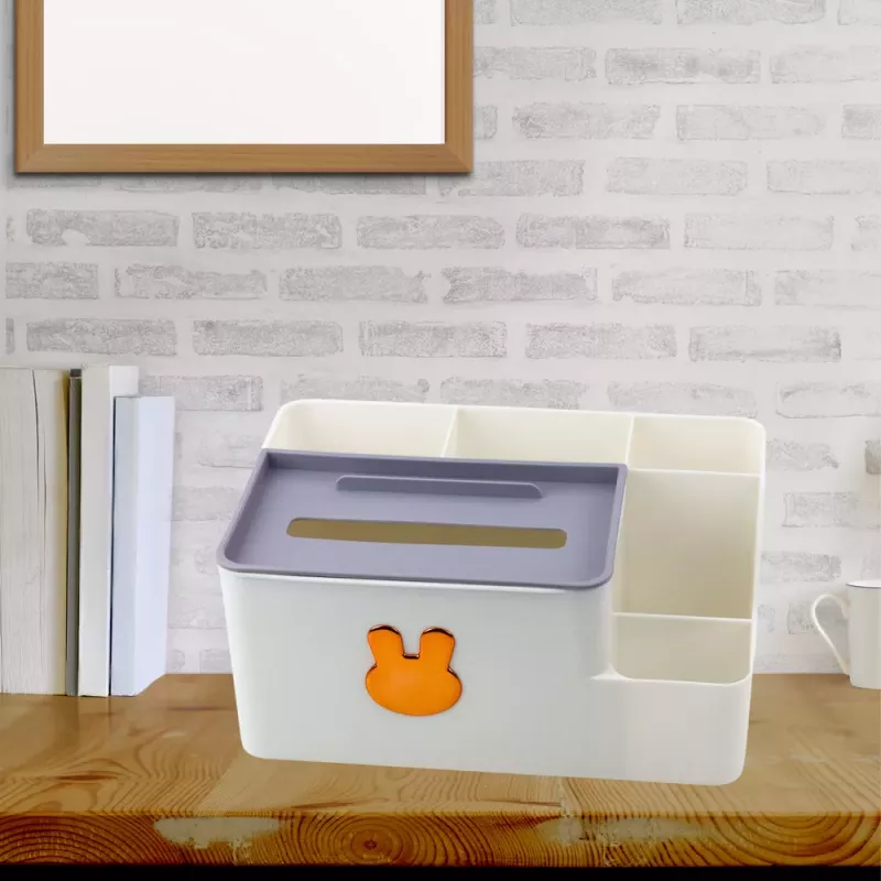 LEAN Organizador de escritorio con caja de pañuelos Dorado Conejo Blanco