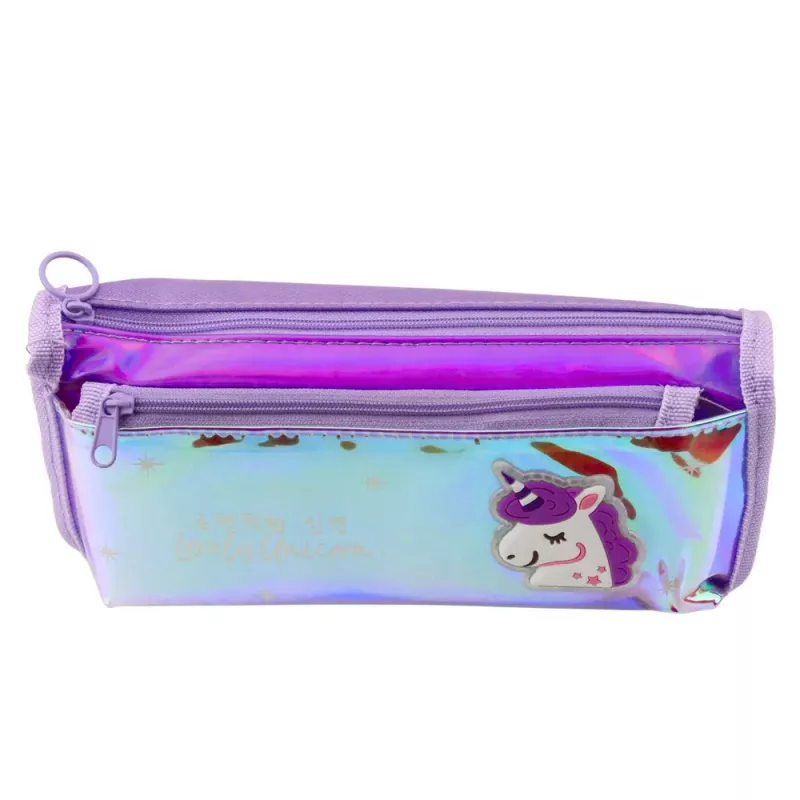 LEAN Estuche escolar holográfico Unicornio Morado 21.5x9 cm