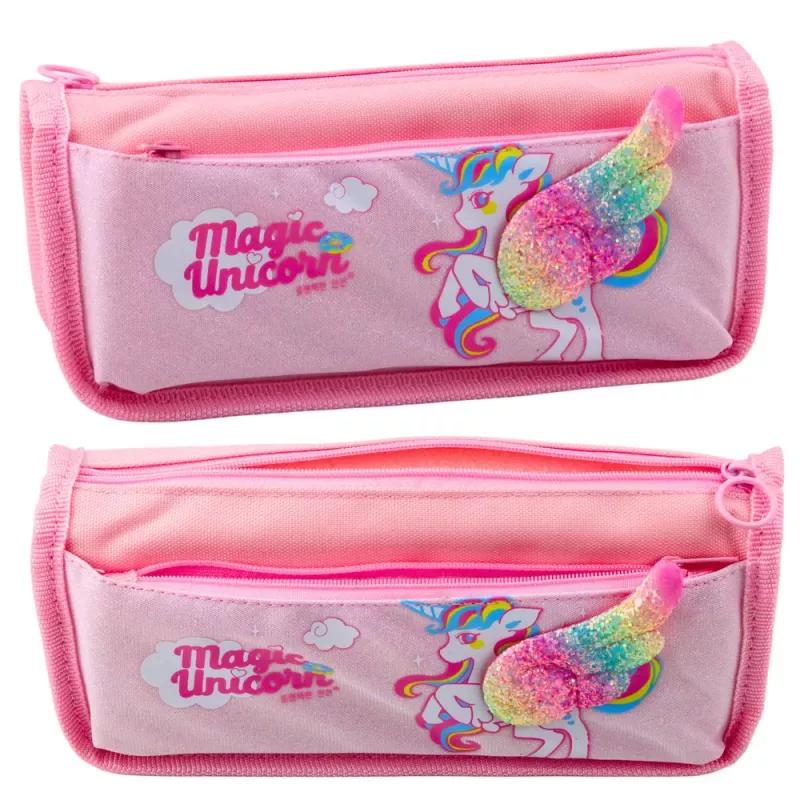 LEAN Estuche escolar set escolar Alas de unicornio Purpurina 3D Rosa 21,5x9 cm