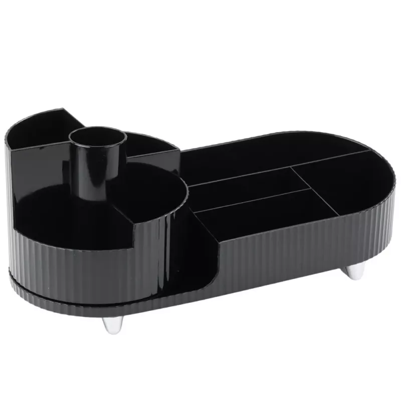 LEAN Organizador multifuncional para cosméticos, escritorio, giratorio, espacioso, negro