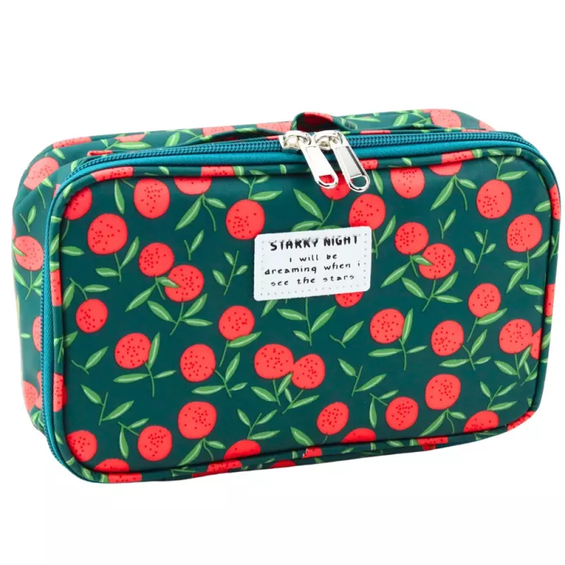 LEAN Estuche escolar organizador bolsa de cosméticos Bolsillos Cerezas Verde 22,5 cm