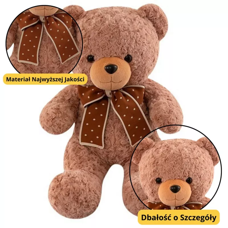 LEAN TOYS Mascota de peluche Oso de peluche con lazo y lunares 45 cm