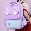 LEAN Mochila escolar con parches correa pectoral Morado 16L