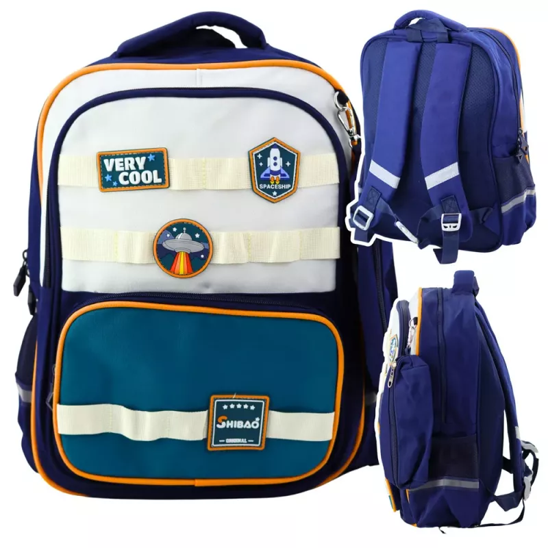 LEAN Mochila escolar Space Patches con estuche Azul marino 16L