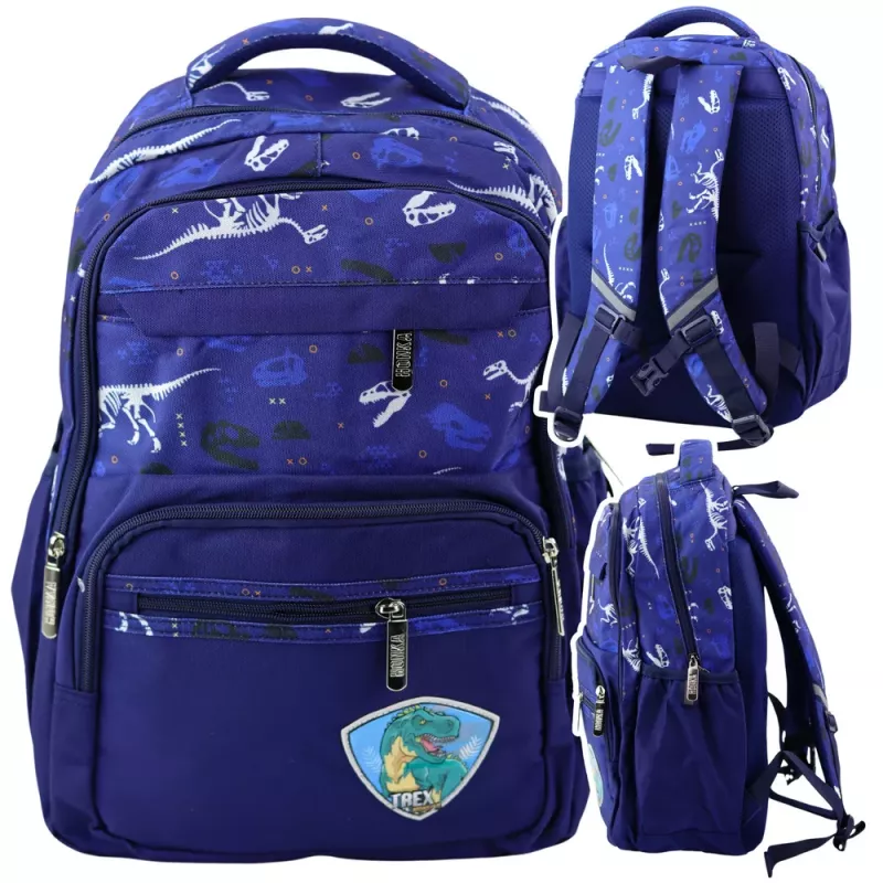 Mochila escolar LEAN parche dinosaurio T-Rex correa de pecho azul marino 20L