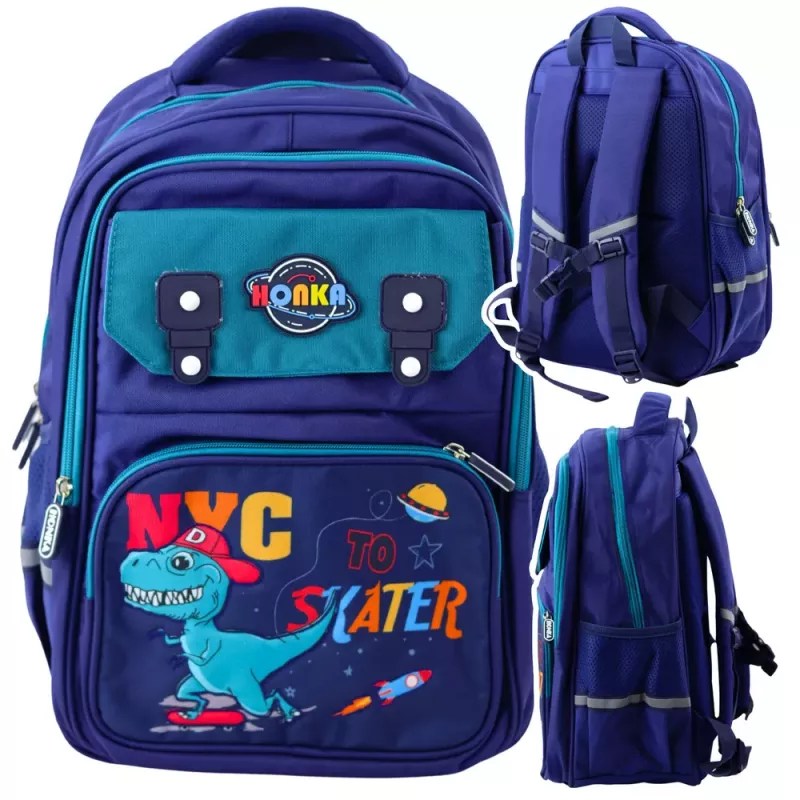 Mochila escolar infantil LEAN dinosaurio azul 41x30x16 cm