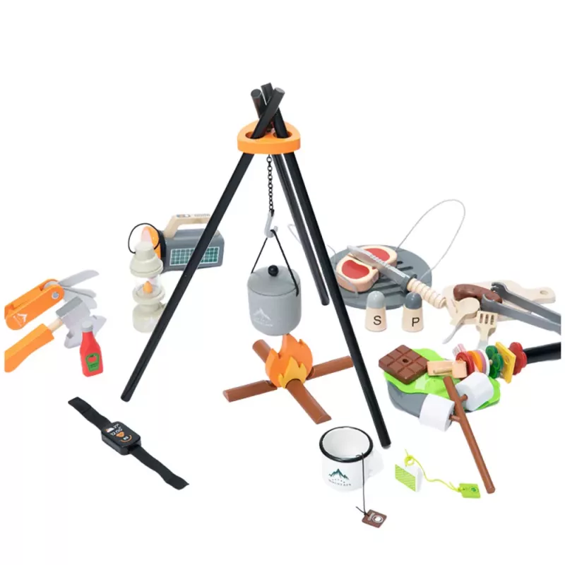 LEAN TOYS Set de camping accesorios de hoguera de madera 45 piezas