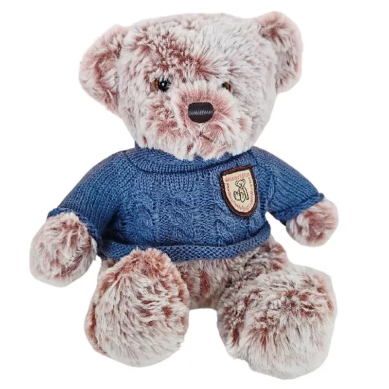 LEAN TOYS Mascota de peluche oso de peluche gris jersey azul 21cm