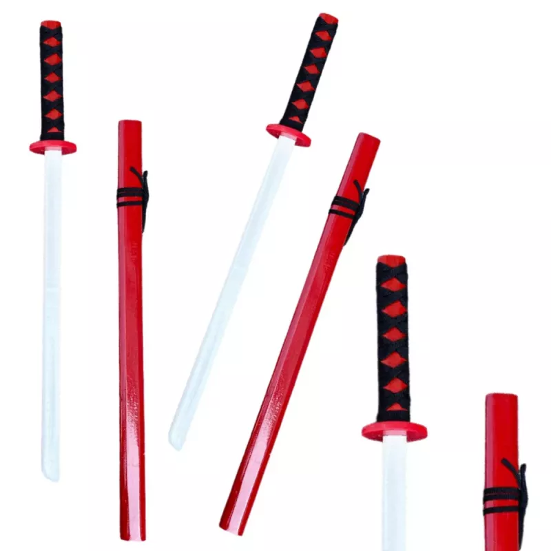 LEAN TOYS Espada katana de madera accesorio de juego entrenamiento rojo 70cm