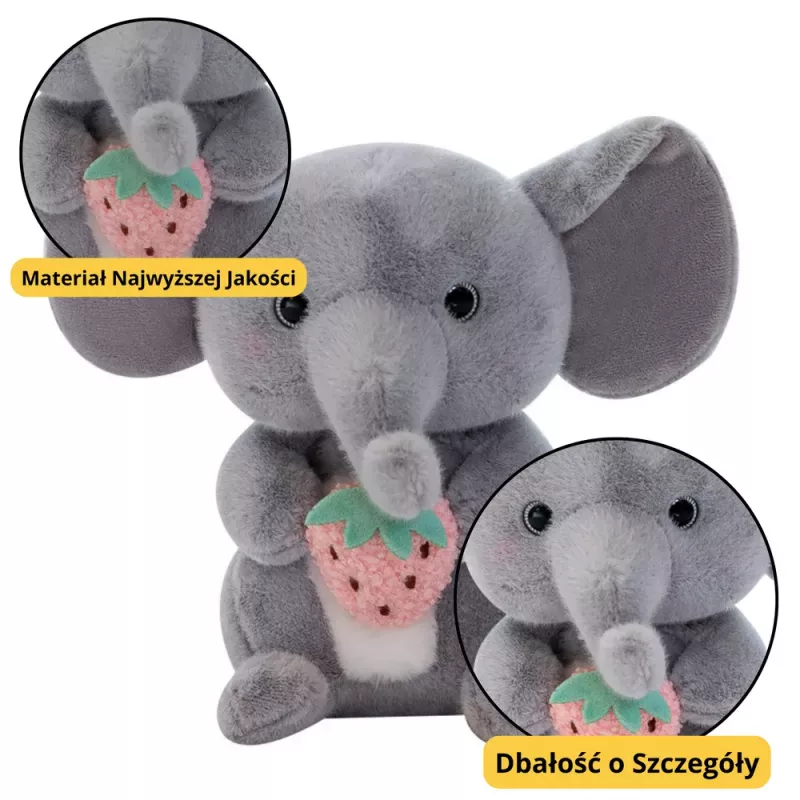 LEAN TOYS Mascota de peluche elefante con fresa gris 23cm