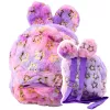 Mochila de peluche LEAN orejas estrellas doradas niños morado rosa