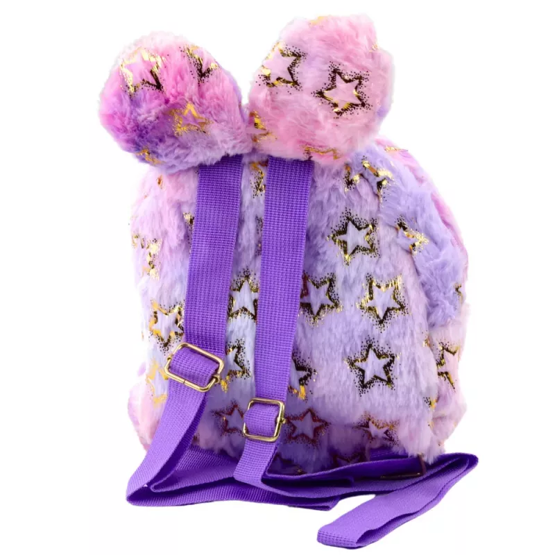 Mochila de peluche LEAN orejas estrellas doradas niños morado rosa