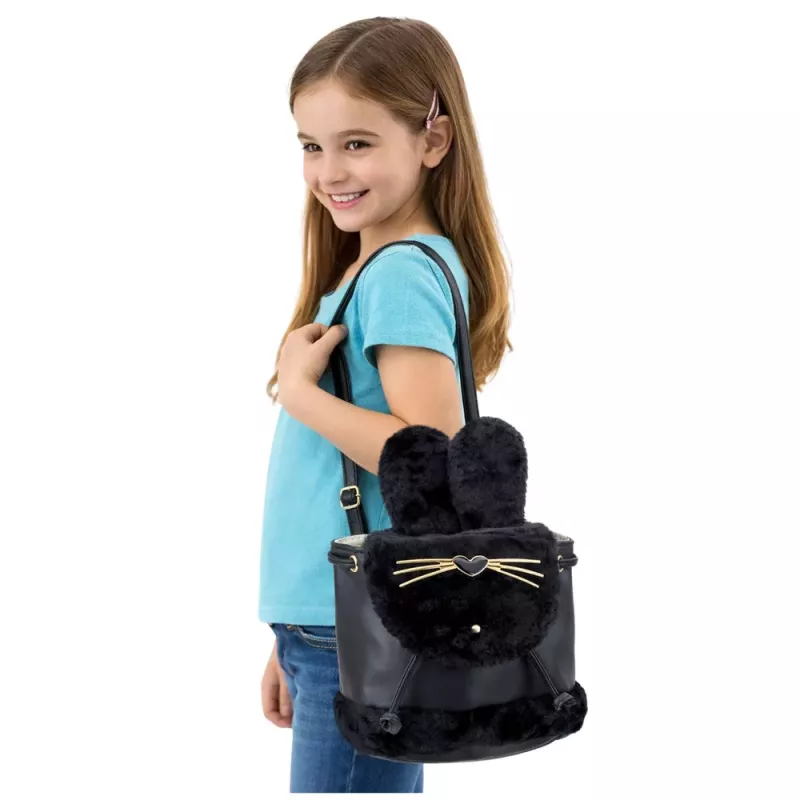 Mochila infantil LEAN con orejas de peluche, correa ajustable, negra, 22 cm, 4 L