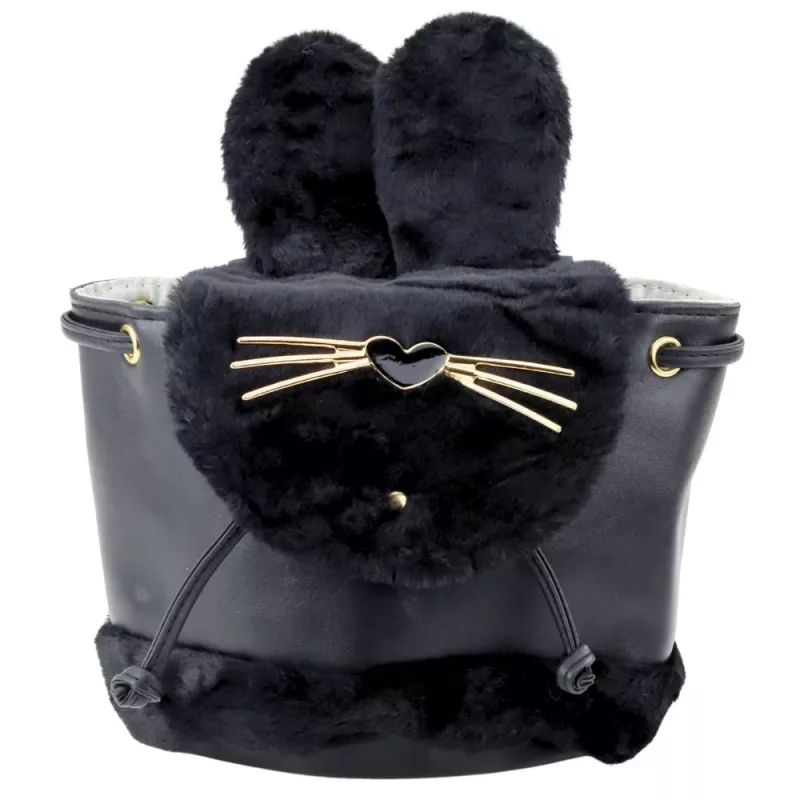 Mochila infantil LEAN con orejas de peluche, correa ajustable, negra, 22 cm, 4 L