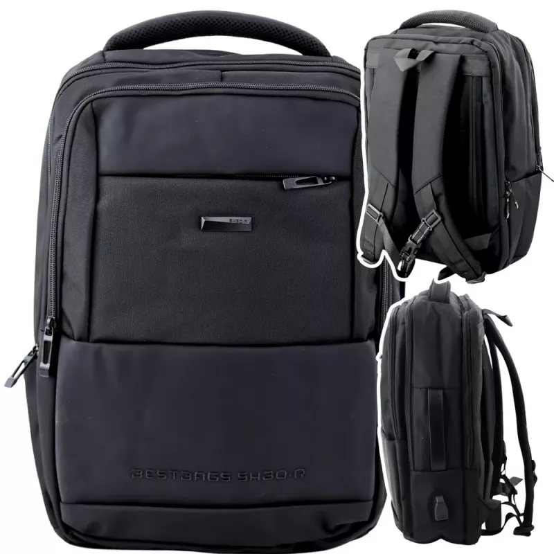 Mochila urbana de negocios LEAN con USB y correa pectoral negro 26L 45cm