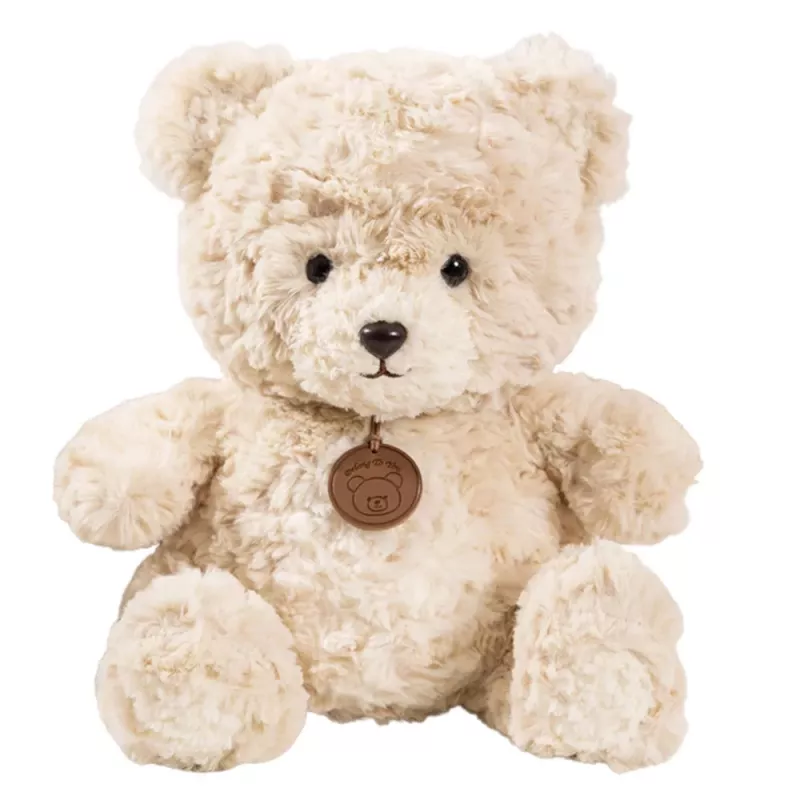 Peluche mascota LEAN TOYS, osito de peluche con medallón, beige, 25 cm