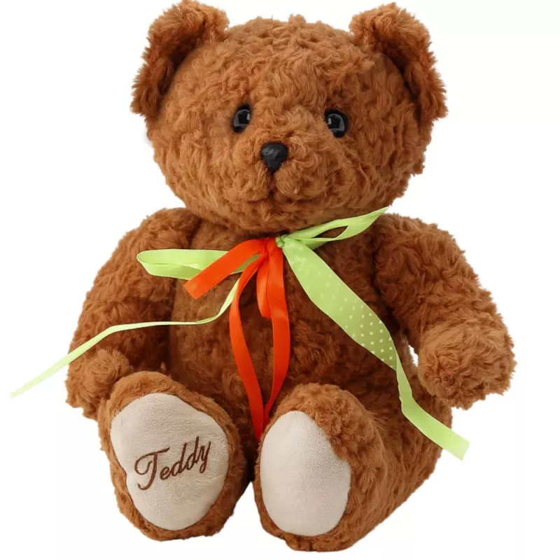 Peluche LEAN TOYS, osito de peluche con lazo verde y rojo, marrón, 30 cm