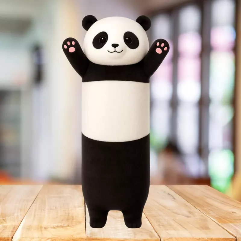 Peluche mascota LEAN TOYS, panda, cojín alargado con ruedas, blanco y negro, 70 cm