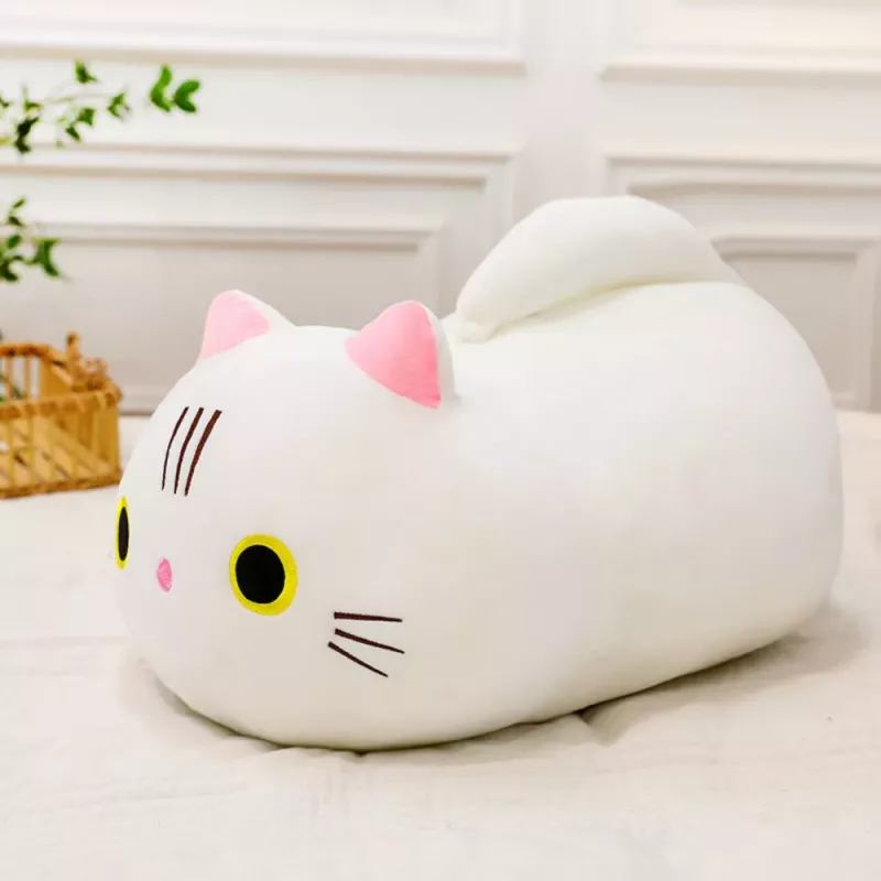 Peluche mascota LEAN TOYS, gato con cola larga, blanco, 40 cm