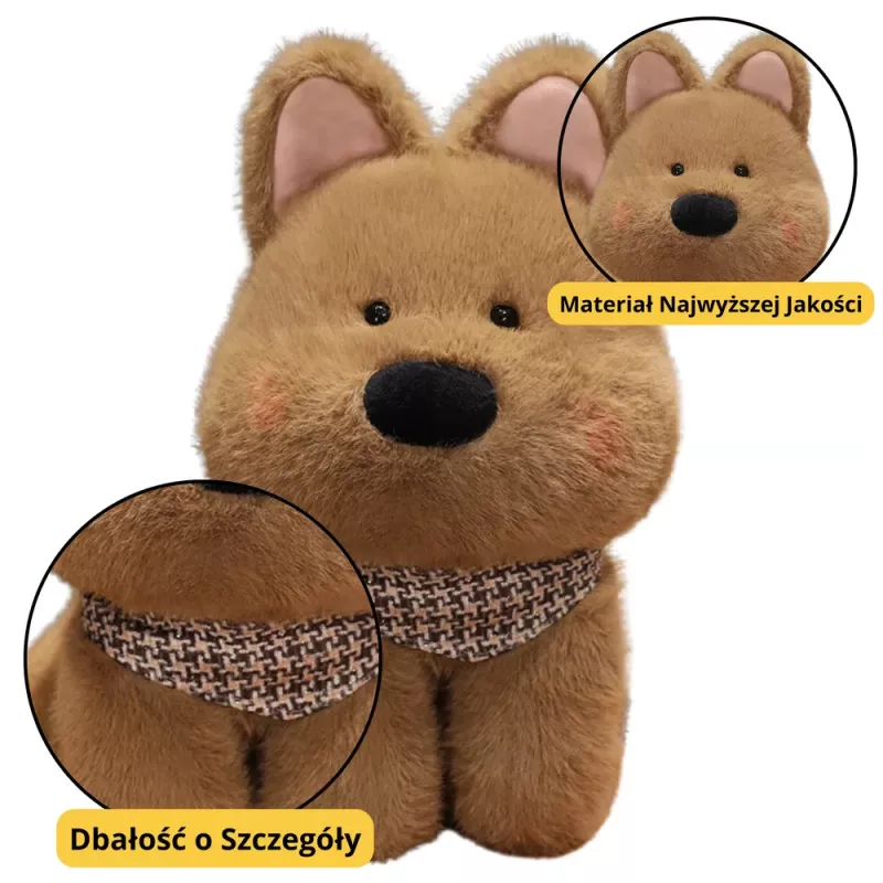 Peluche LEAN TOYS, perro de peluche con bufanda, marrón, 25 cm
