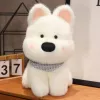 Peluche mascota LEAN TOYS, perro con bufanda azul, blanco, 33 cm