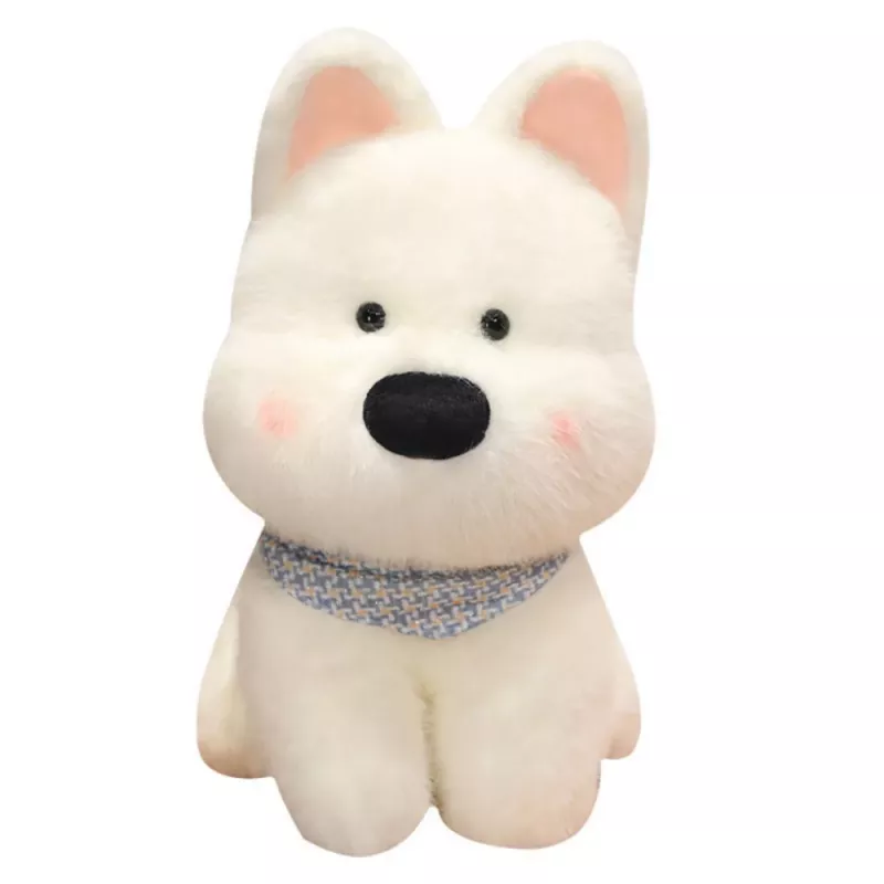 Peluche mascota LEAN TOYS, perro con bufanda azul, blanco, 33 cm