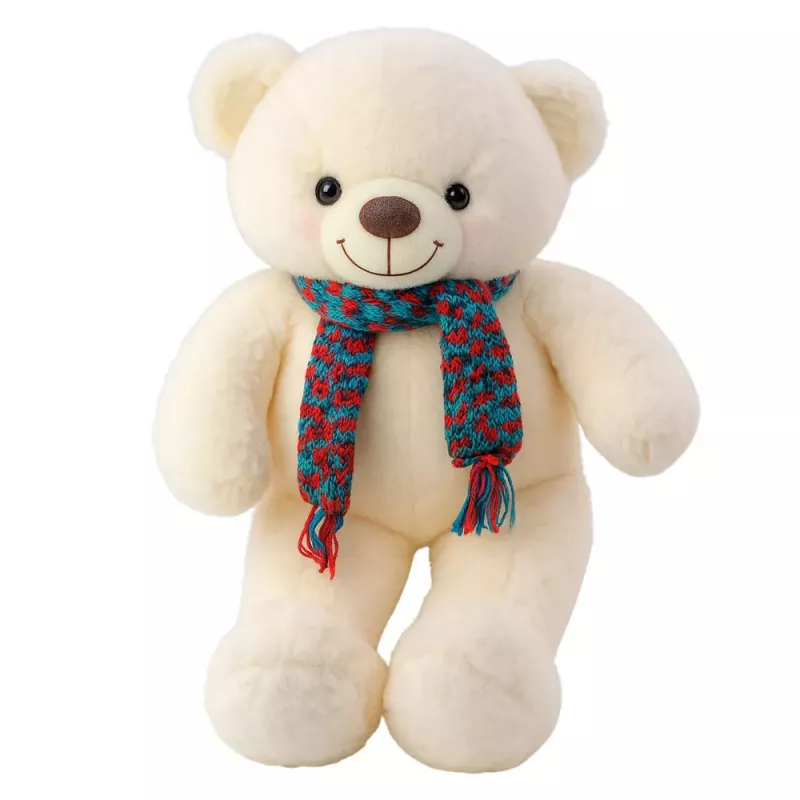 LEAN TOYS Mascota de peluche oso de peluche bufanda de lana multicolor blanco 55cm