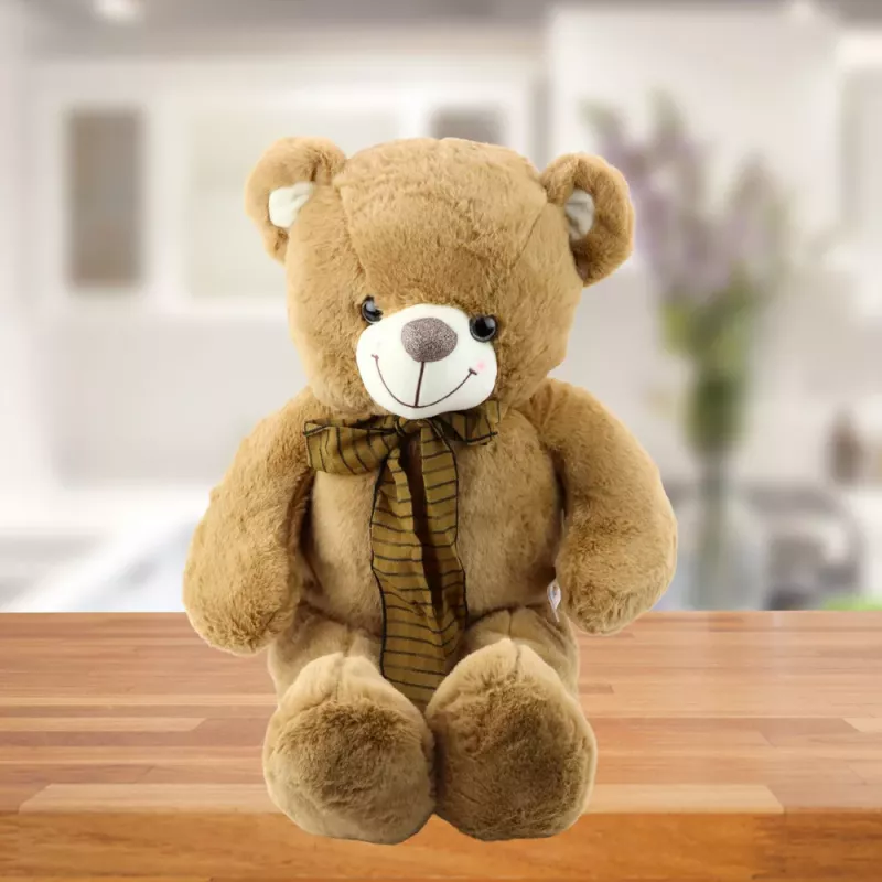 LEAN TOYS Mascota de peluche oso de peluche con lazo marrón a rayas 60 cm