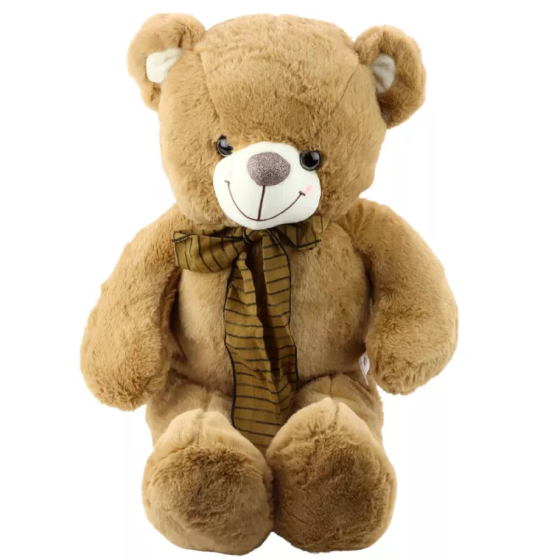 LEAN TOYS Mascota de peluche oso de peluche con lazo marrón a rayas 60 cm