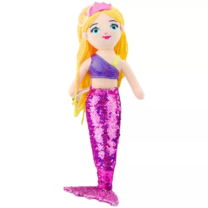 LEAN TOYS Sirena de peluche con cola brillante lila 48 cm