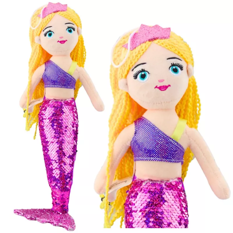 LEAN TOYS Sirena de peluche con cola brillante lila 48 cm