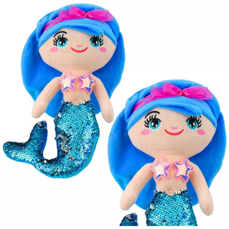 LEAN TOYS Sirena de peluche con cola brillante lentejuelas azul 30cm