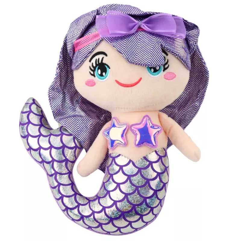 LEAN TOYS Sirena de peluche con cola holográfica lila 25 cm